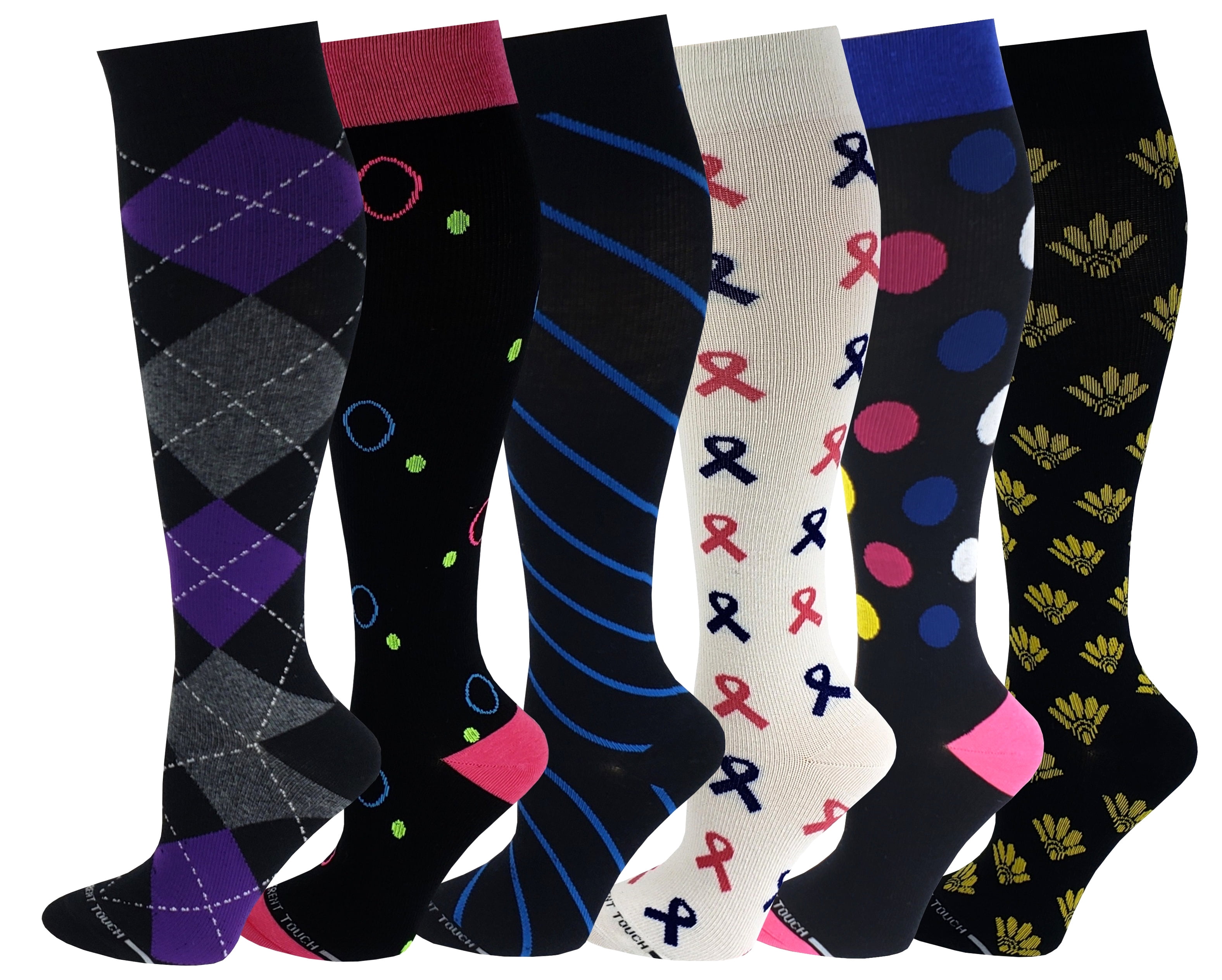 Different touch 6 Pairs Women Moderate 1520 mmHg Compression Knee High Socks 6B