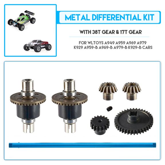 Differential,A959 A969 A979 Kit 38t 17t Drive Shaft Hub A949 A959 A969 Worn A949 A959 1/18 Car Shaft Hub Differential Car Metal 38t 17t Differential Black& with a 38T and a 17T gear