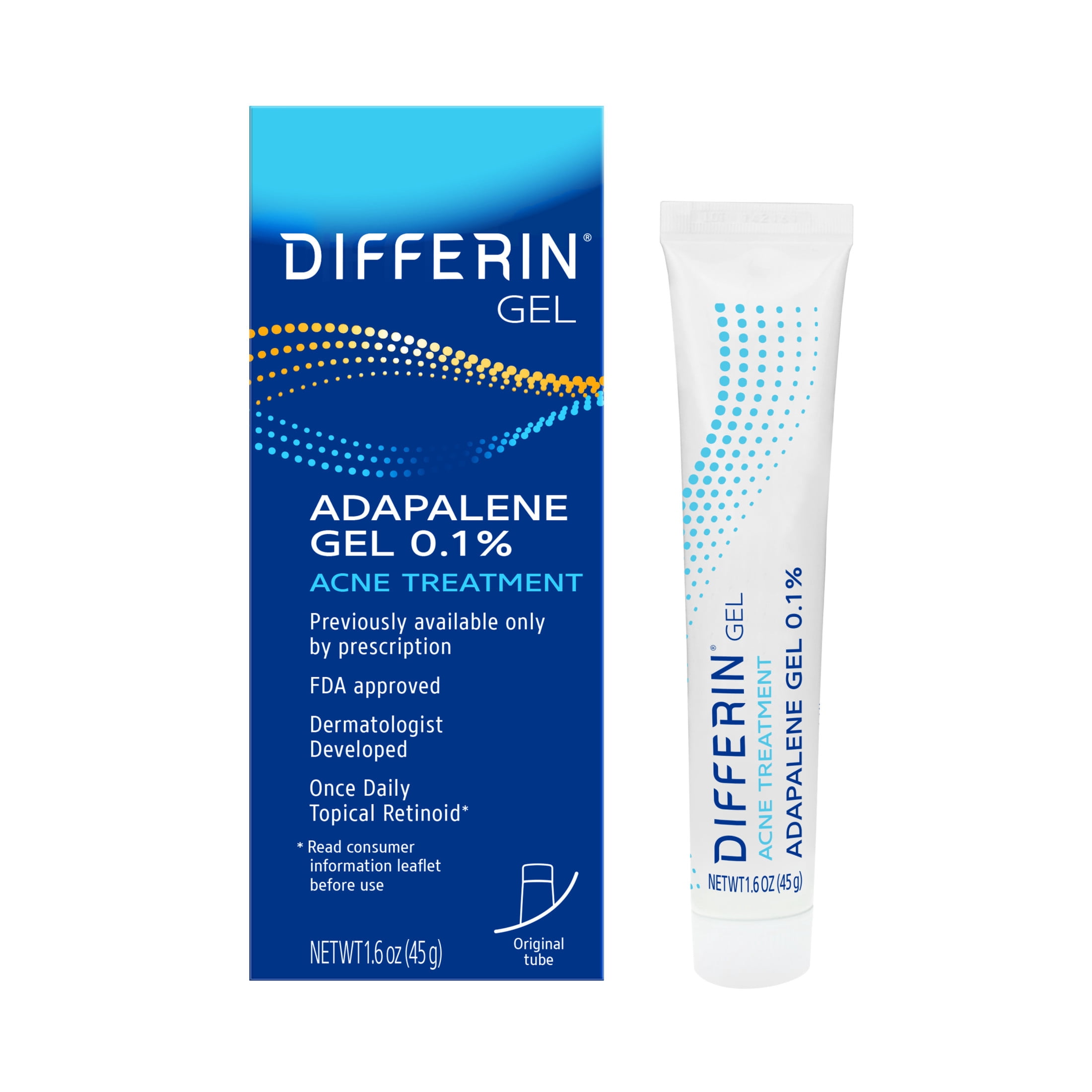 Differin Acne Treatment Gel, Retinoid Treatment for Face with 0.1% Adapalene, Gentle Skin Care for Acne Prone Sensitive Skin, 1.6 OZ