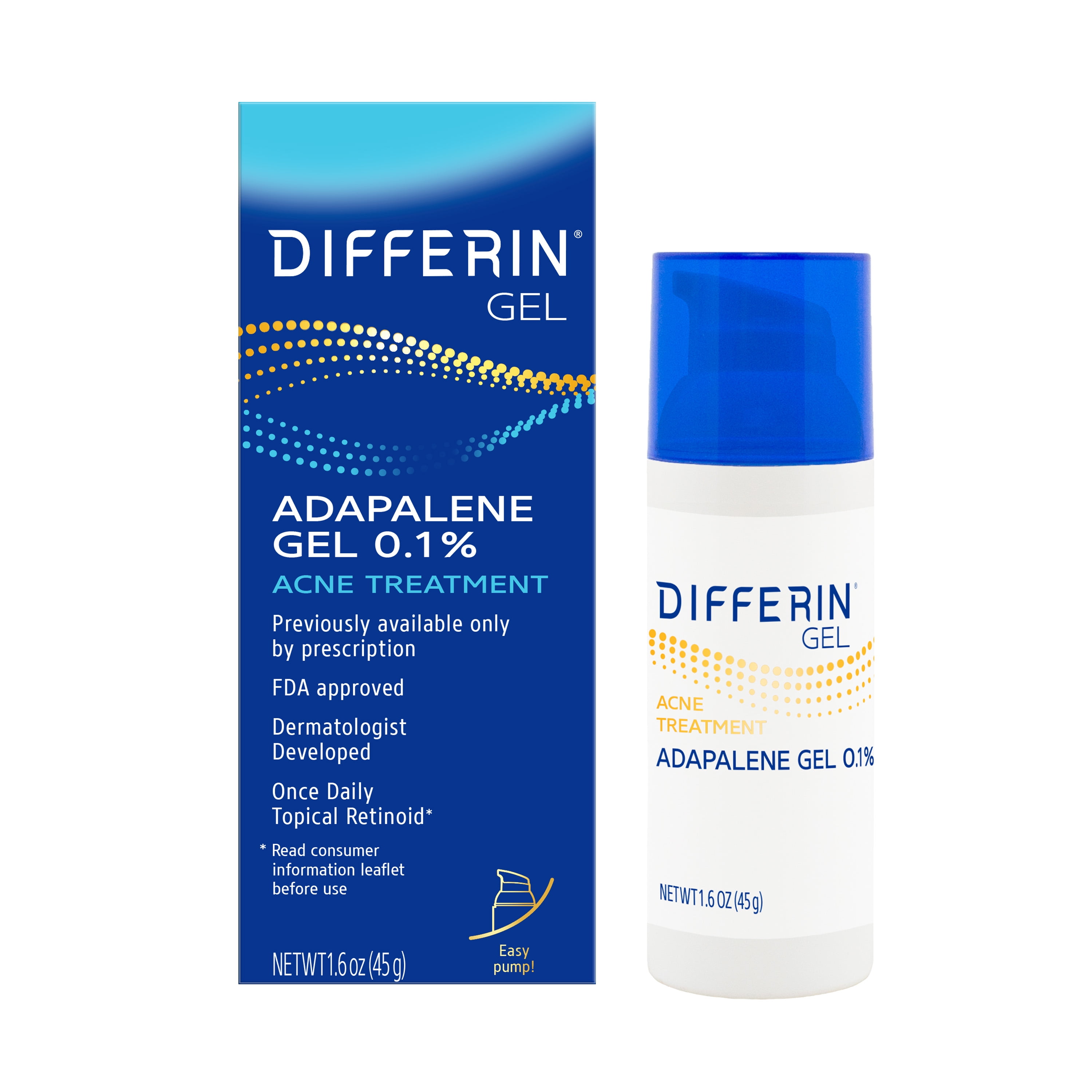 Differin Acne Treatment Treatment with 0.1% Adapalene, 1.6oz (45g) Pump - Walmart.com