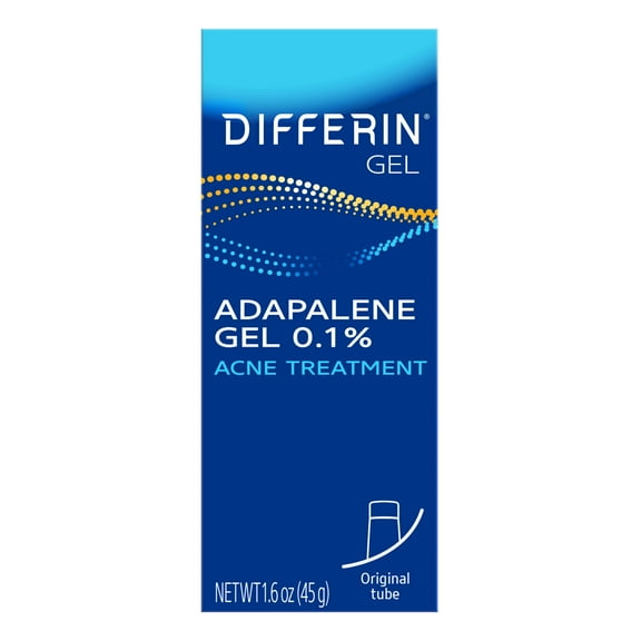 Differin Prescription-Strength Retinoid Acne Treatment Gel with 0.1% Adapalene, Clears & Prevents Acne, Fragrance-Free, 45g Tube