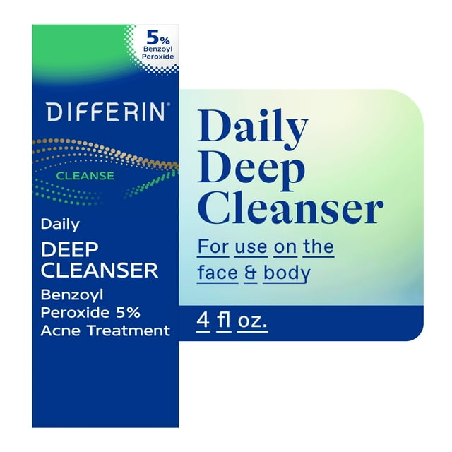 Differin Daily Deep Cleanser with 5% Benzoyl Peroxide, Face Wash for Acne Prone Skin, 4 oz