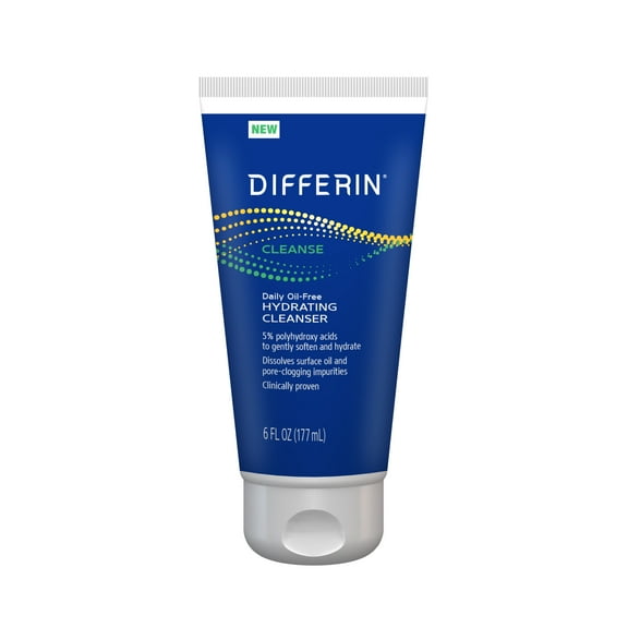 Differin Daily Oil Free Hydrating Cleanser Gentle Face Wash for Acne Prone Skin, 6 oz