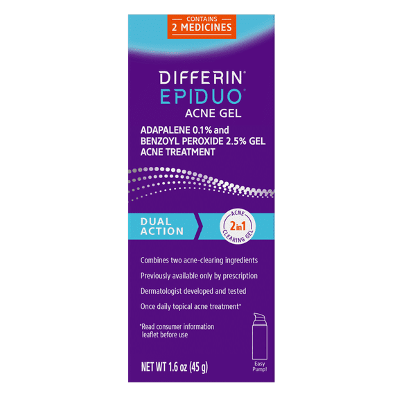 Differin Epiduo Pump 1.6oz with Adapalene 0.1% and Benzoyl Peroxide 2.5% Gel