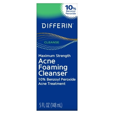 Differin Maximum Strength Acne Foaming Cleanser Face and Body Wash with 10% Benzoyl Peroxide, Fast-Acting Acne Treatment, 5 oz