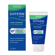 Differin Maximum Strength Acne Foaming Cleanser Face and Body Wash with 10% Benzoyl Peroxide, Fast-Acting Acne Treatment, 5 oz