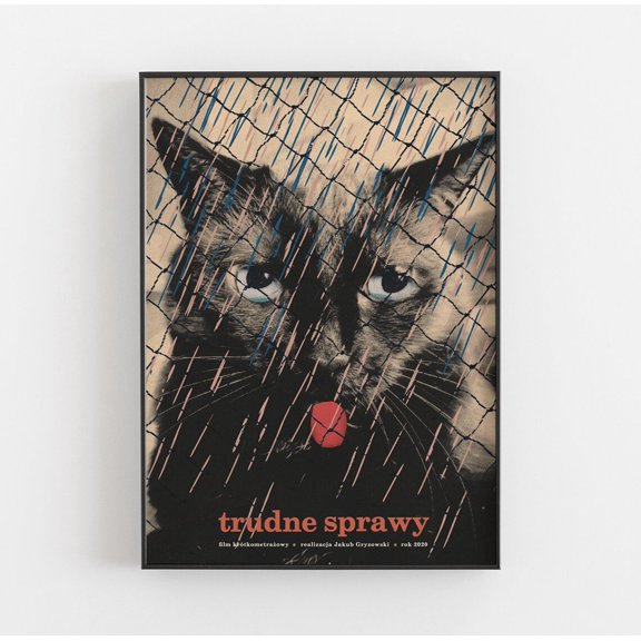 Difficult Things Trudne Sprawy Sad Cat Rain Vintage Art, Unframed Paper Poster 8x10in