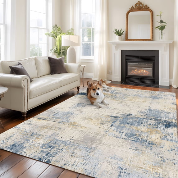 Blue Variant Rug Texture Diffused Blocks Large Area Rugs 5x8ft Vintage Minimalist Beige Blue ...