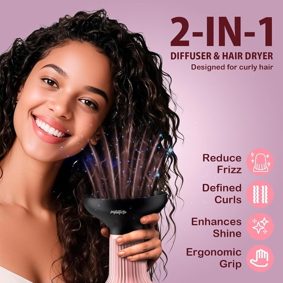Diffuser Hair Dryer for Curly Hair: Professional 2 in 1 Diffuser & Hair Dryers with Ionic & Ceramic Technology for Wavy Hair Enhances Curls and Waves While Reducing Frizz, Gifts for Women