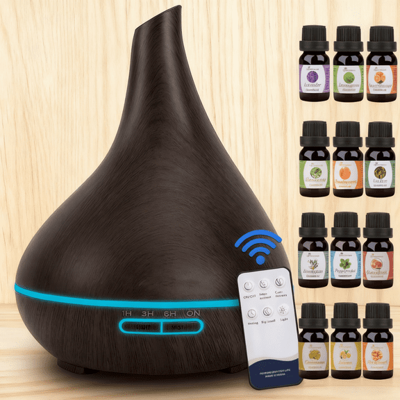 Diffuser Humidifier, Essential Oil Diffuser, Aromatherapy, Equipped with 10 Essential Oils, LED Lights, 3 Timing Options, Spa Yoga Sleep Aid Meditation, Bedroom Home Office, Gift (Black)