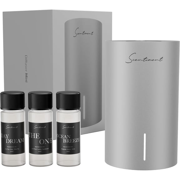 Scentiment Mini 2 LE Discovery Kit - Rechargeable Battery Life, Covers 500 Sqft; Includes Top 3 Luxury Hotel-Inspired Fragrance Oils (20ml) - SILVER