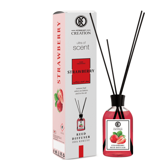Diffuser with Natural Sticks-Pack of 2- Strawberry Scent, 115 ml | Long-Lasting Home Fragrance | Aromatherapy Diffuser for Bedroom, Living Room, Office