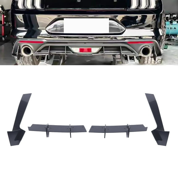 Diffuser and Rear Side Splitters Set for Ford Mustang, Glossy Black, Durable ABS, Easy Installation, 100% Brand New and High Quality