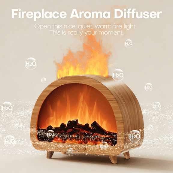 Diffuserlove 200ML Fireplace Humidifier, Essential Oil Diffuser, Colored Cold Mist Humidifier, Continuous Operation For 10 Hours, Home Office Room, Bedroom Air Diffuser