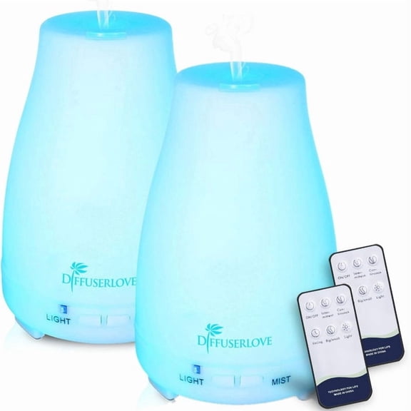 Diffuserlove 2pcs Essential Oil Diffuser - Flower Vase Style Humidifier - Adjustable Mode with 7-color LED Lights - Automatic Waterless Shut-off - Suitable for Home, Yoga, Office, Kitchen