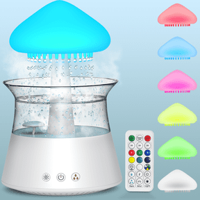 Diffuserlove Cloud Humidifier - Rain Water Drip Style with Remote, Waterfall Lamp, Mushroom Design, Rain Sounds White Noise - Air Humidifier for Bedroom & Desk