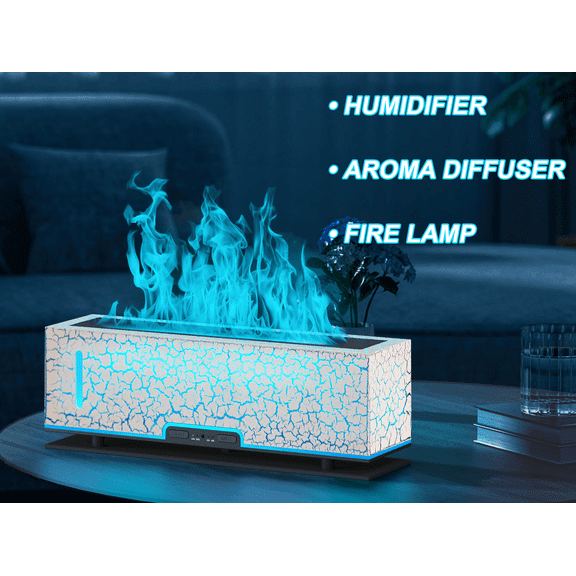Diffuserlove Flame Humidifier Essential Oil Diffuser, Aromatherapy Diffuser With 4 Timers, 2 Colors White Crack Texture, Cool Mist Humidifier For Home Bedroom Office