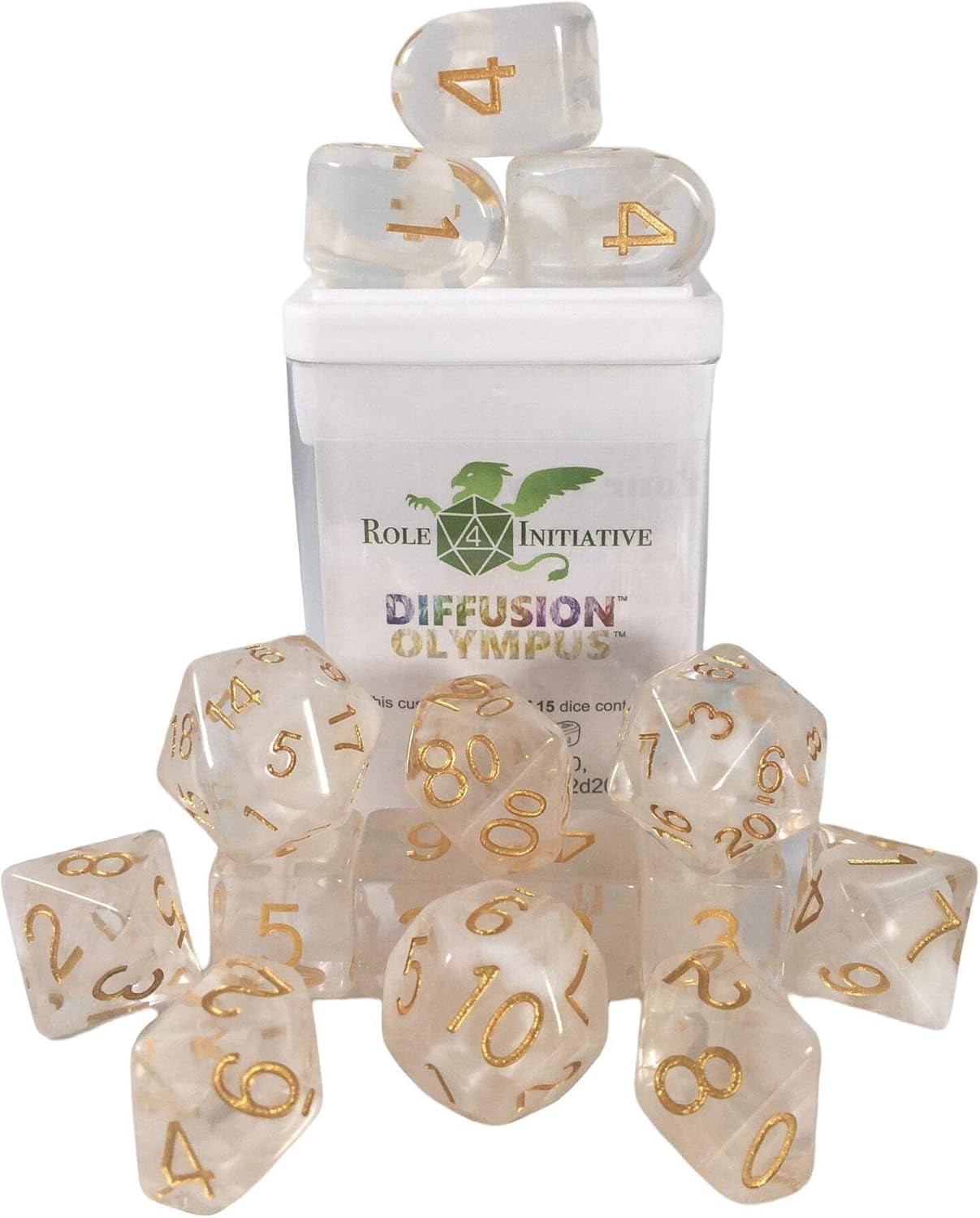 Translucent Peacock Blue Polyhedral Dice Set - 15 Dice With Arch D4 & Balanced D20