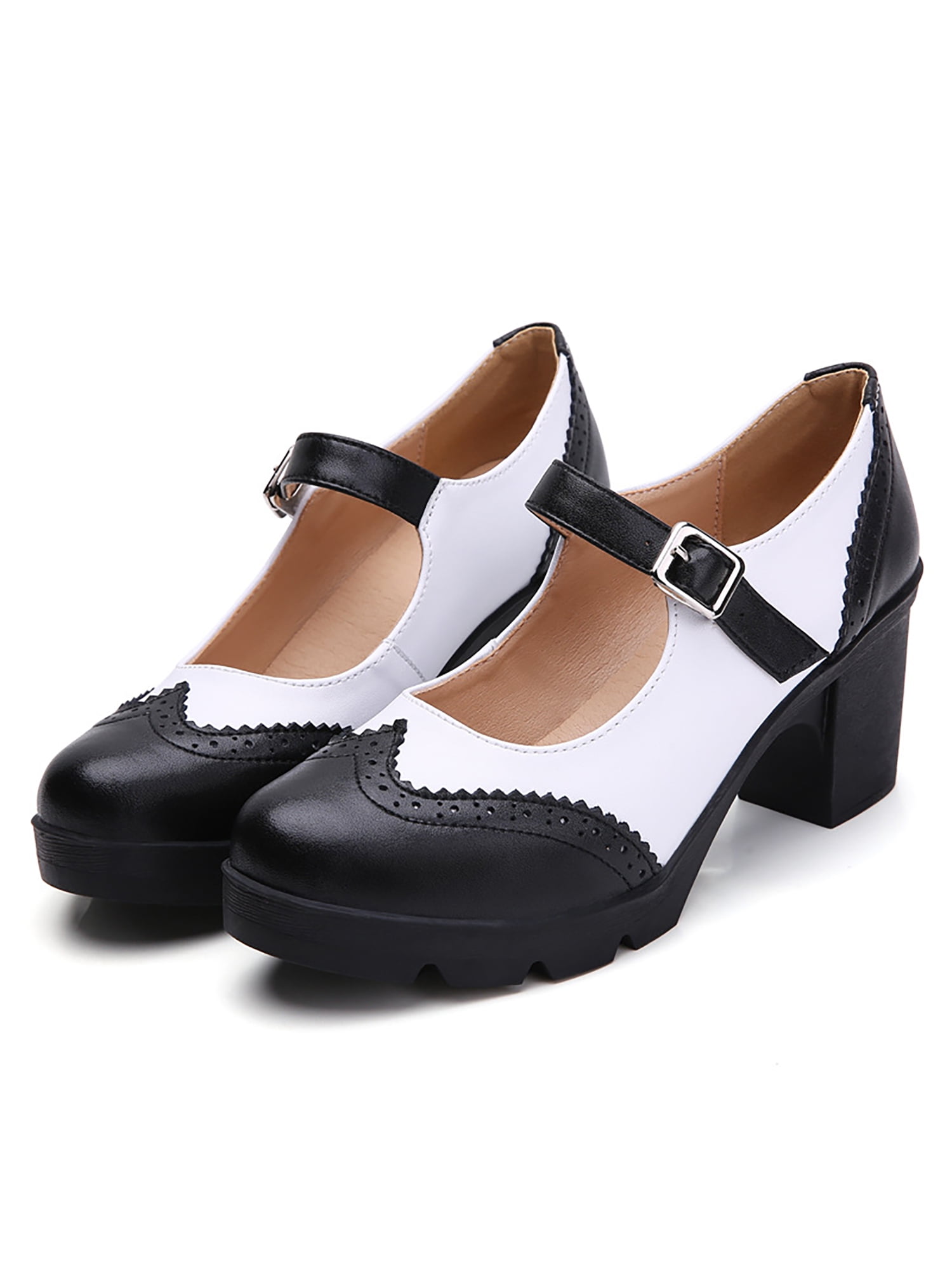 Difumos Mid Chunky Heels for Women Round Toe Mary Jane Pumps Wedding