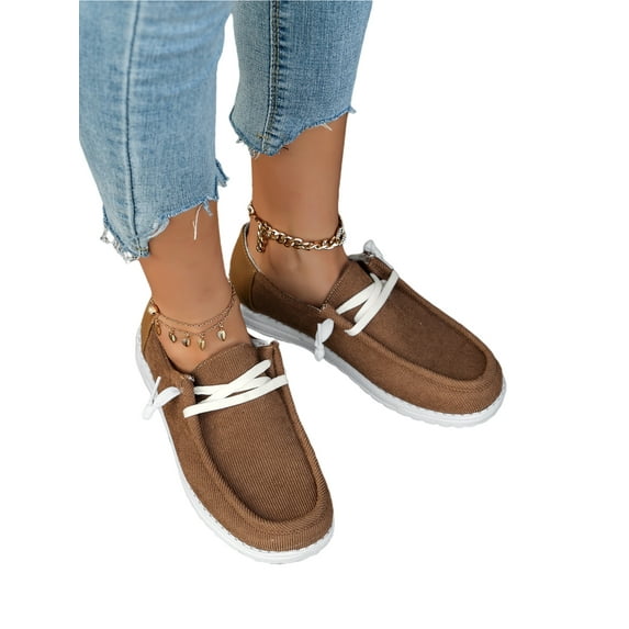 Difumos Winter Shoes for Women Ladies Wide Width Warm Boat Shoes Casual Extra Wide Slip On Loafers Size 9 Brown 8.5