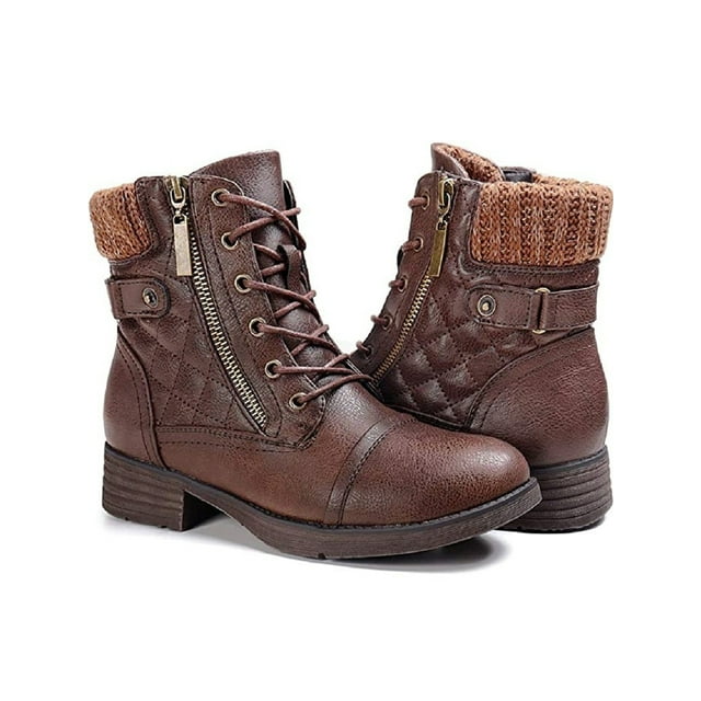 Difumos Women Combat Boot Zipper Short Bootie Non Slip Ankle Boots