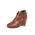 thumbnail image 1 of Difumos Womens Casual Braided Fringe Ankle Boots Non Slip Winter Warm Wedge Booties Walking Comfort Brown 4.5, 1 of 5
