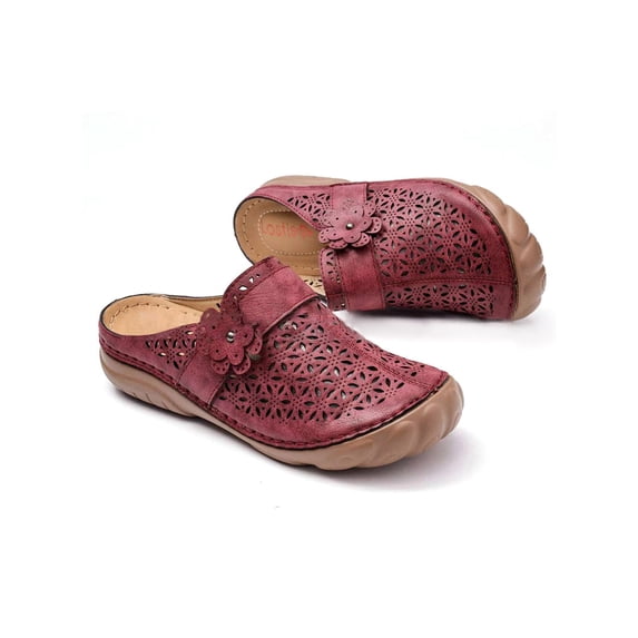 Difumos Womens PU Leather Walking Mules Shoes Open Back Breathable Slip On Flats