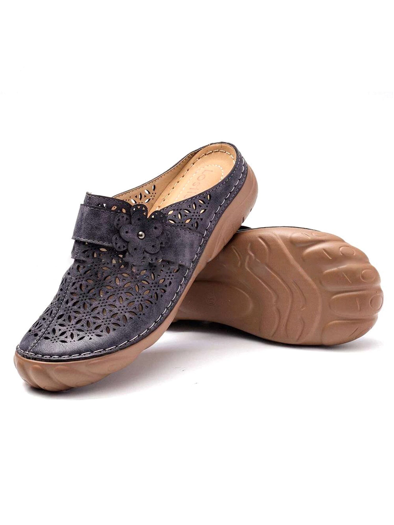 Difumos Womens PU Leather Walking Mules Shoes Open Back Breathable Slip