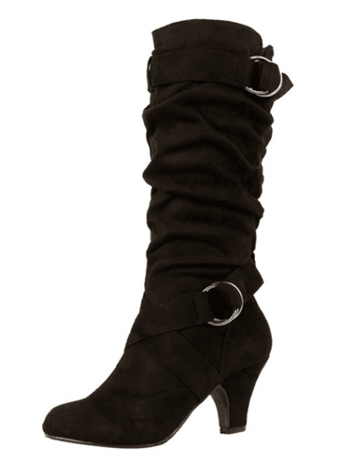 Difumos Womens Slouchy Booties Low Kitten Heel Boots Mid Calf Boots