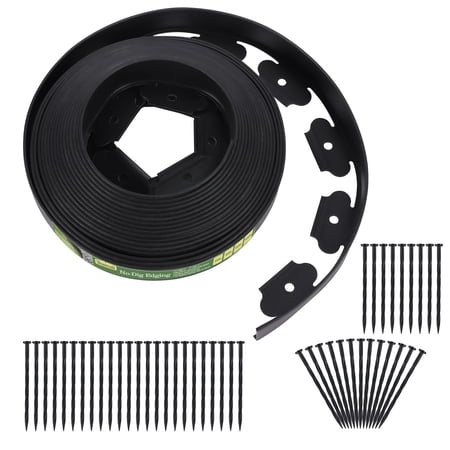 Tramull 2"Tall 100FT No Dig Durable Garden Landscape Edging Kit, Black Plastic Lawn Border with 120 pcs Anchoring Spikes for Landscaping, Flower Gardens, Lawn