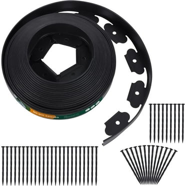 No Dig Durable Garden Landscape Edging Kit, Black Plastic Lawn Border with 24pcs Anchoring Spikes for Landscaping, Flower Gardens, Lawn (60FT 72pcs Anchoring Spikes)