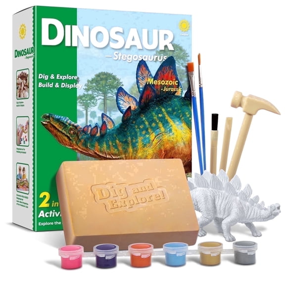 Piano Potato Dinosaur Stegosaurus Fossil Dig Kit - 2-in-1 Excavate & Build Set with Tools, Educational STEM Toy Gift for Kids Ages 6-12
