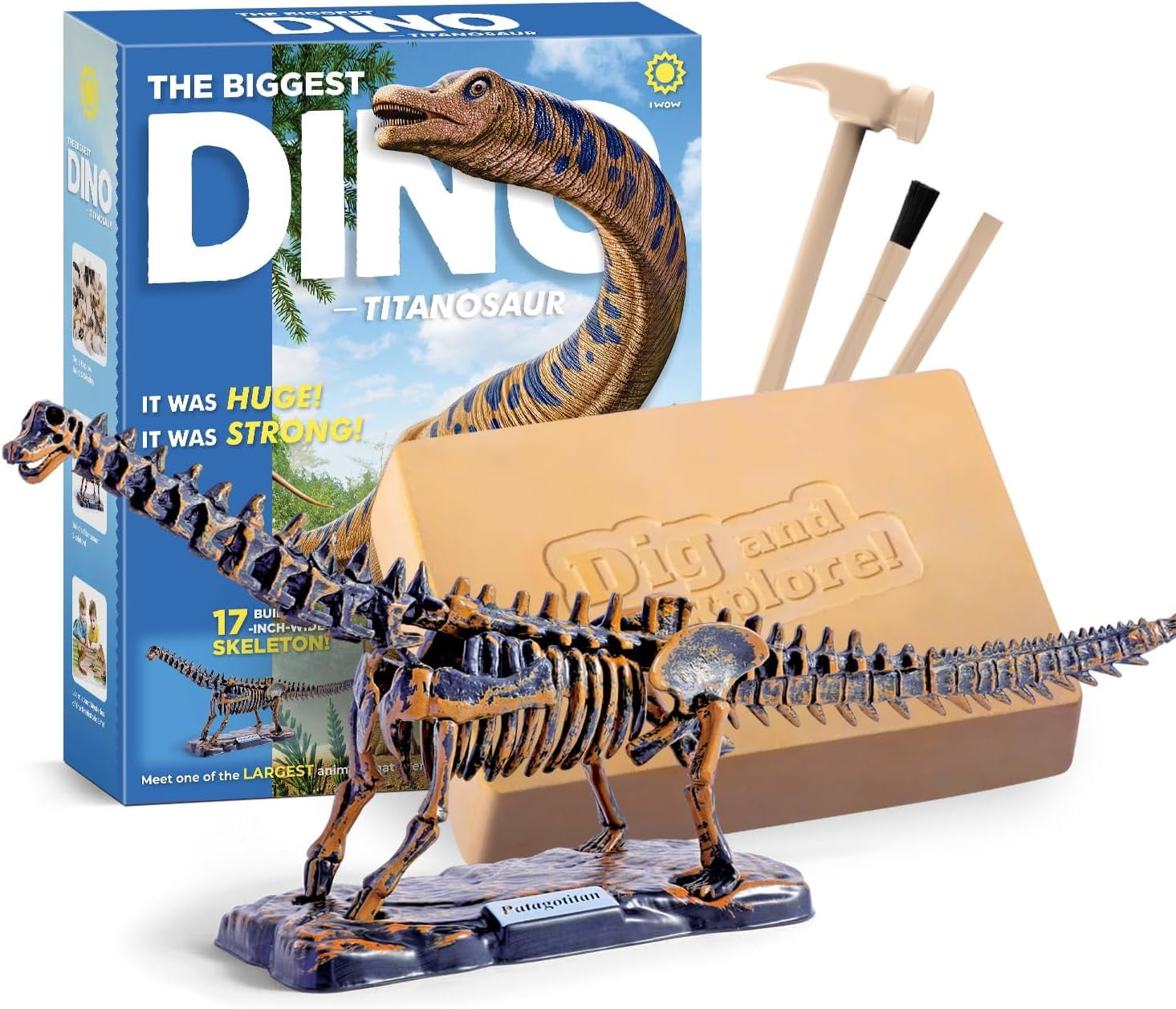 Piano Potato Dinosaur Dig Kit for Kids, Titanosauria Skeleton Fossil Digging kit, STEM Digging Toy with Dino Dig Tools & Skeleton Model, Educational Dig and Explore Set