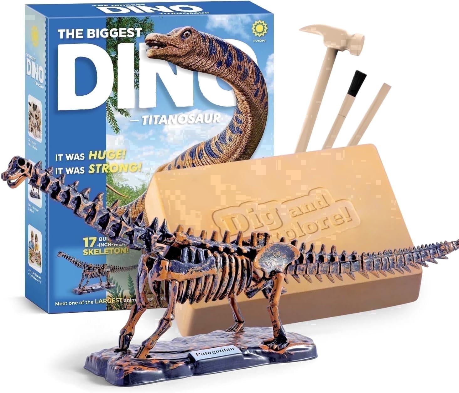 17-Inch Giant Dinosaur Skeleton Dig Kit, Piano Potato Titanosaur STEM Science Toy, Educational Archaeology Excavation Gift Set for Boys Girls Age 6-12