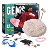 Piano Potato Gemstone Dig Kit for Kids,12 Real Polished Natural Gems Excavation Toy with Safety Goggles,3 Gem Cages for Jewelry Making, Velvet Pouch,STEM Geology Gift for Boys & Girls Ages 6-12