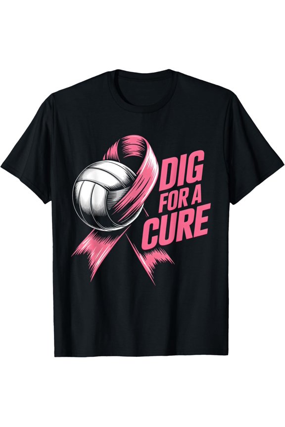 Dig For Cure Ribbon Volleyball Breast Cancer Tee