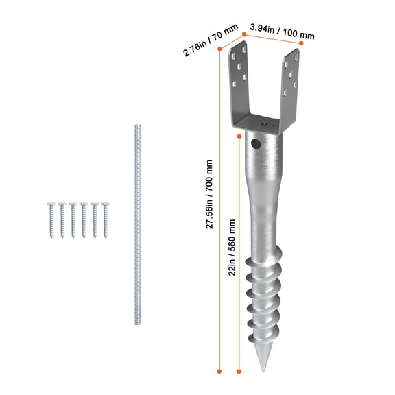 No Dig Ground Anchor,1 Pack 3.94x2.76x27.56 in DIY Screw in Post Stake,Includes 6 Lag Bolts&a Rebar,U-Shape Heavy Duty Steel Post Holder,Great for Mailbox Posts&Fence Posts