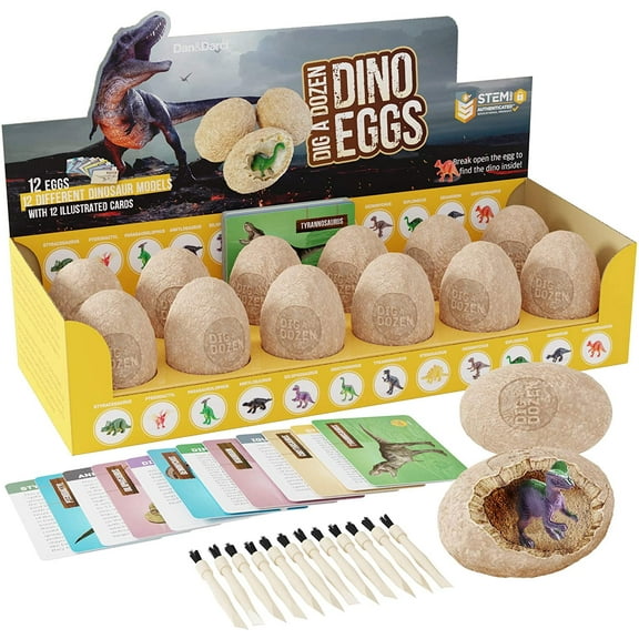 Dan&Darci Dig a Dozen Dino Egg Dig Kit - Easter Egg Dinosaur Toys, 12 Pack