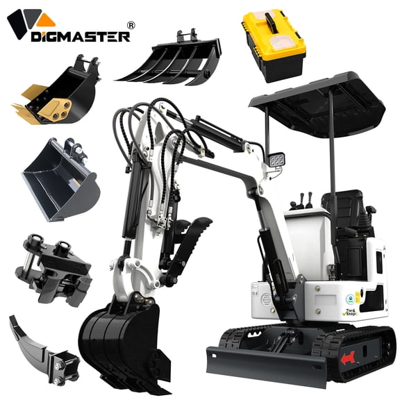 DigMaster 1.2 Ton Mini Excavator, 13.5HP B&S Gasoline Engine, Hydraulic Thumb, Compatible with Multiple Attachments, for Farms, Yards & Forestry, EPA Certified (90% Pre-Assembled)