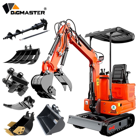 DigMaster 1.2Ton Mini Excavator13.5HP B&S Gasoline Engine Hydraulic Thumb , Compatible Multiple Attachment Farms Yards Forestry EPA(90% Pre-Assembled)
