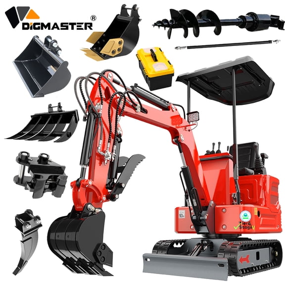 DigMaster 1.2 Ton Mini Excavator, 13.5HP B&S Gasoline Engine, Hydraulic Thumb, Compatible with Multiple Attachments, for Farms, Yards & Forestry, EPA Certified (90% Pre-Assembled)