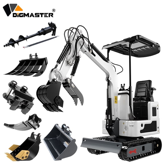 DigMaster 1.2 Ton Mini Excavator, 13.5HP B&S Gasoline Engine, Hydraulic Thumb, Compatible with Multiple Attachments, for Farms, Yards & Forestry, EPA Certified (90% Pre-Assembled)