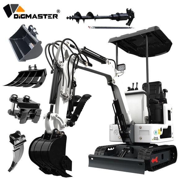DigMaster 1.2Ton Mini Excavator13.5HP B&S Gasoline Engine Hydraulic Thumb , Compatible Multiple Attachment Farms Yards Forestry EPA（90% Pre-Assembled)
