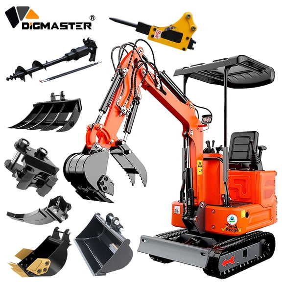 DigMaster 1.2Ton Mini Excavator13.5HP B&S Gasoline Engine Hydraulic Thumb , Compatible Multiple Attachment Farms Yards Forestry EPA(90% Pre-Assembled)