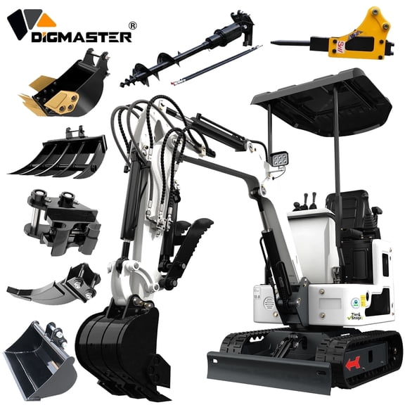 DigMaster 1.2 Ton Mini Excavator, 13.5HP B&S Gasoline Engine, Hydraulic Thumb, Compatible with Multiple Attachments, for Farms, Yards & Forestry, EPA Certified (90% Pre-Assembled)