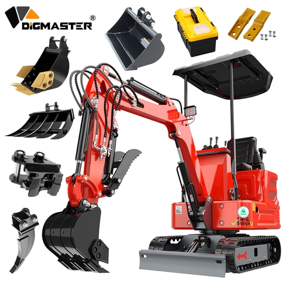 DigMaster 1.2 Ton Mini Excavator, 13.5HP B&S Gasoline Engine, Hydraulic Thumb, Compatible with Multiple Attachments, for Farms, Yards & Forestry, EPA Certified (90% Pre-Assembled)