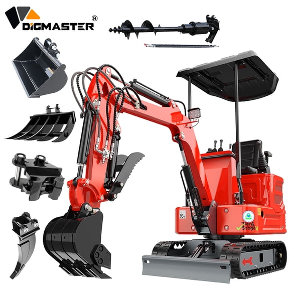 DigMaster 1.2Ton Mini Excavator13.5HP B&S Gasoline Engine Hydraulic Thumb , Compatible Multiple Attachment Farms Yards Forestry EPA（90% Pre-Assembled)