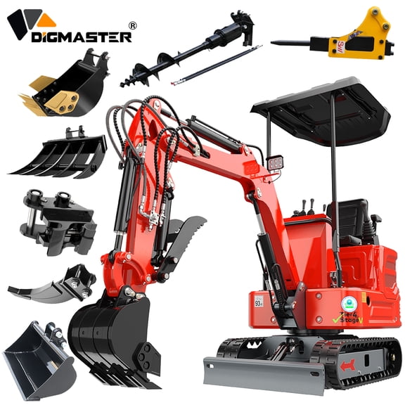 DigMaster 1.2Ton Mini Excavator13.5HP B&S Gasoline Engine Hydraulic Thumb , Compatible Multiple Attachment Farms Yards Forestry EPA(90% Pre-Assembled)