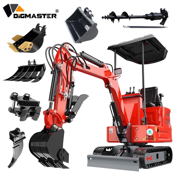 DigMaster 1.2 Ton Mini Excavator, 13.5HP B&S Gasoline Engine, Hydraulic Thumb, Compatible with Multiple Attachments, for Farms, Yards & Forestry, EPA Certified (90% Pre-Assembled)