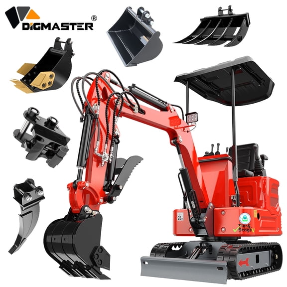 DigMaster 1.2 Ton Mini Excavator, 13.5HP B&S Gasoline Engine, Hydraulic Thumb, Compatible with Multiple Attachments, for Farms, Yards & Forestry, EPA Certified (90% Pre-Assembled)